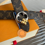 LV Flowergram Round 30mm Reversible Belt Black Brown Empreinte Calfskin