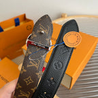LV Flowergram Round 30mm Reversible Belt Black Brown Empreinte Calfskin
