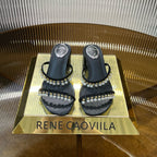 RC Gold Buckle Pearl Crystal Lamp Pendant Sandals 4.5 Black Sheepskin 175004