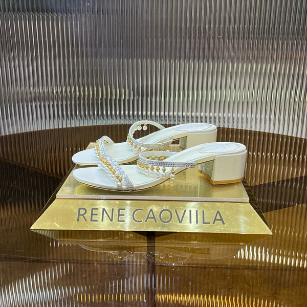 RC Gold Buckle Pearl Crystal Lamp Pendant Sandals 4.5 White Sheepskin 175008