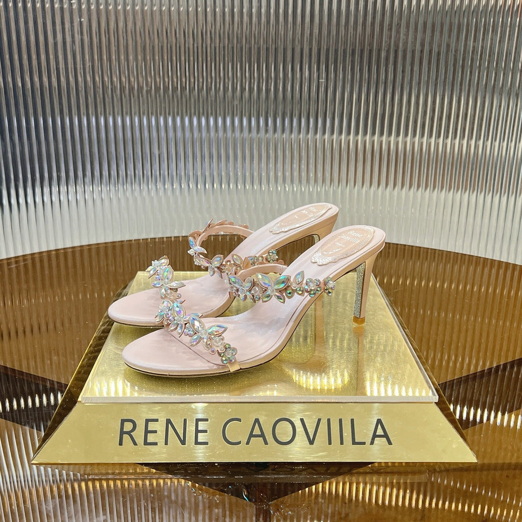 RC 25 Butterfly Flower Thick Heel Sandals Pink Sheepskin 242921