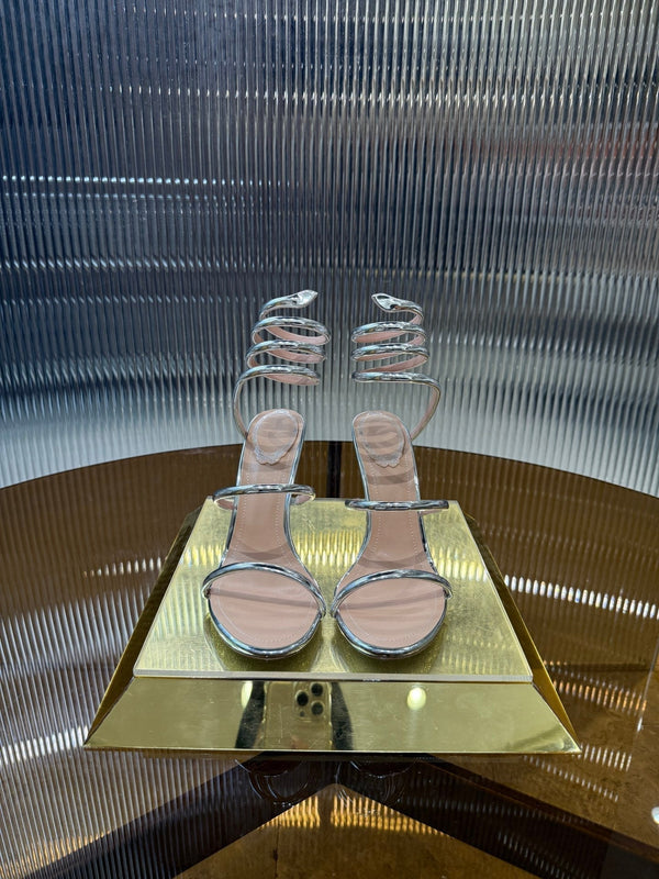RC 25C Snake-Shaped Sandals 9.5cm Silver Sheepskin 310632