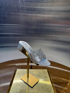 RC 25C Slippers 4.5cm Silver Sheepskin Rhinestones 310641