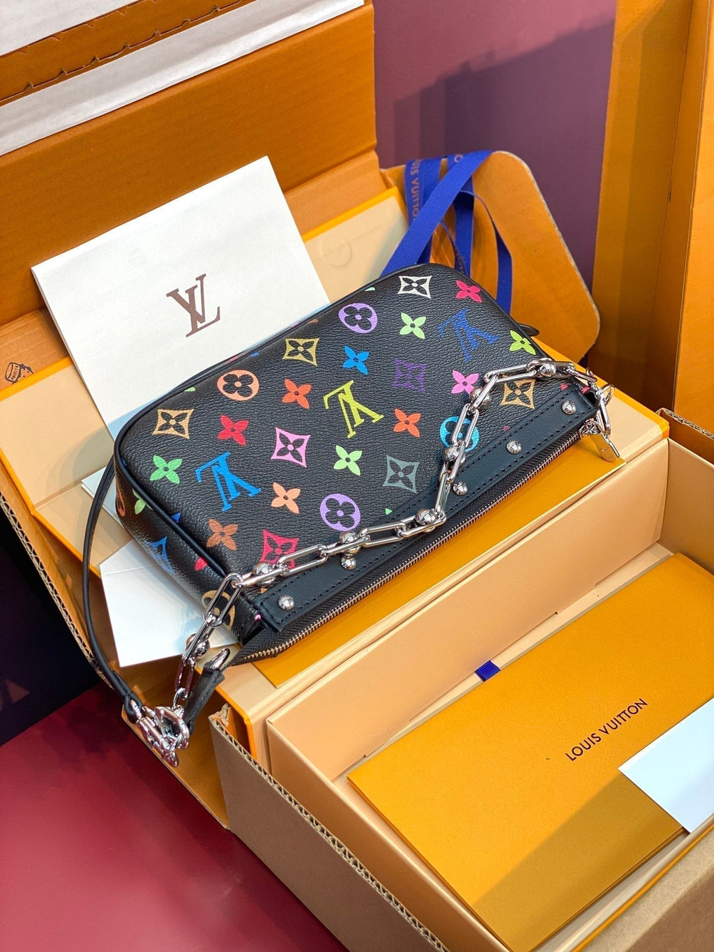 LV x TM Pochette Accessoires 22cm Black Muticolor Monogram Canvas