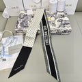 CD Twilly Mini Scarf 105cm Black White Mulberry Silk 957050