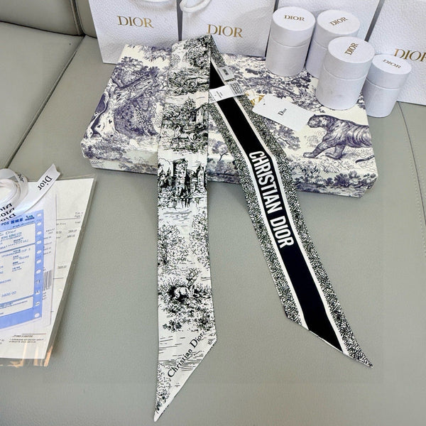 CD Twilly Mini Scarf 105cm Black  Mulberry Silk 976491