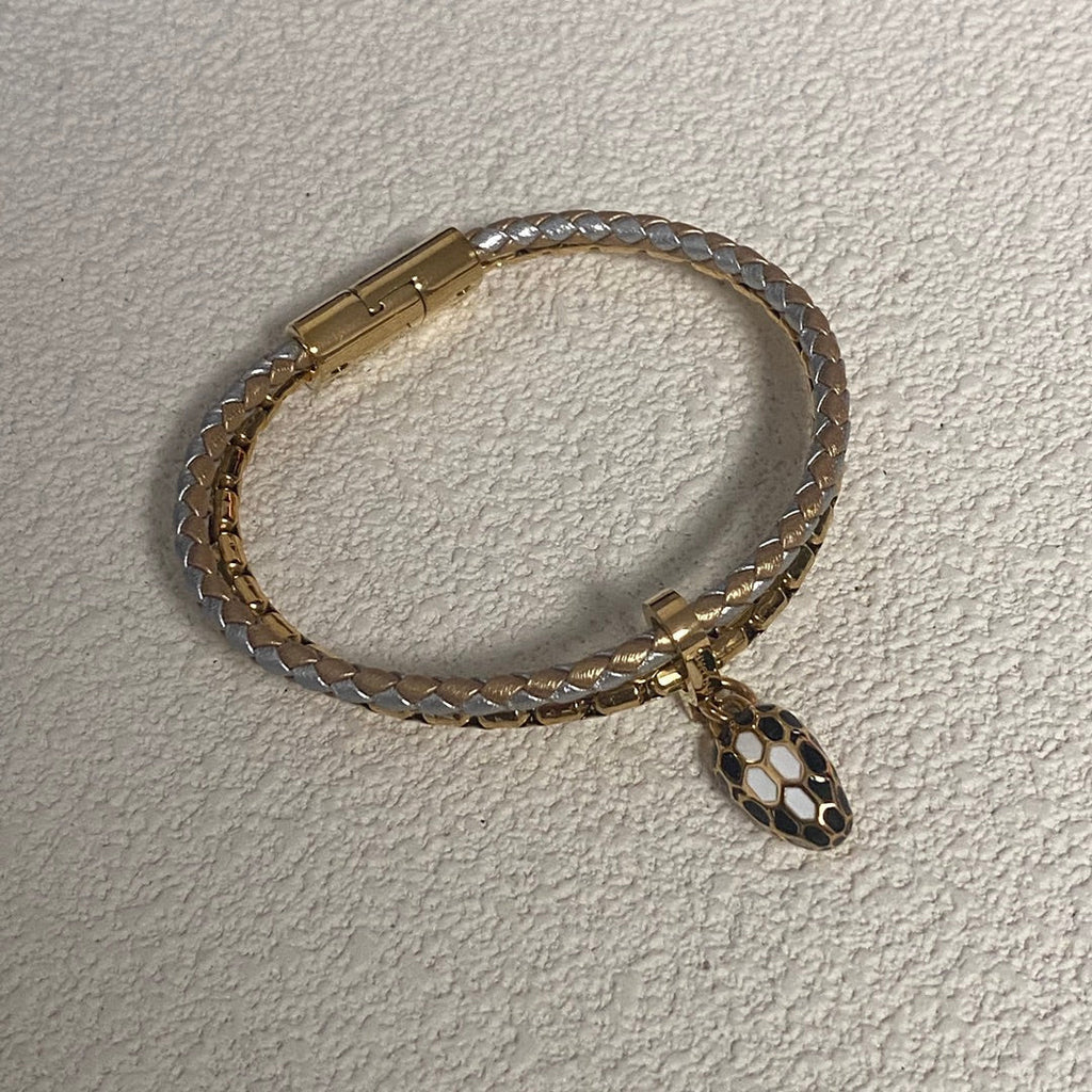 BVL Gold And Silver Snaker Leather Cord Bracelet