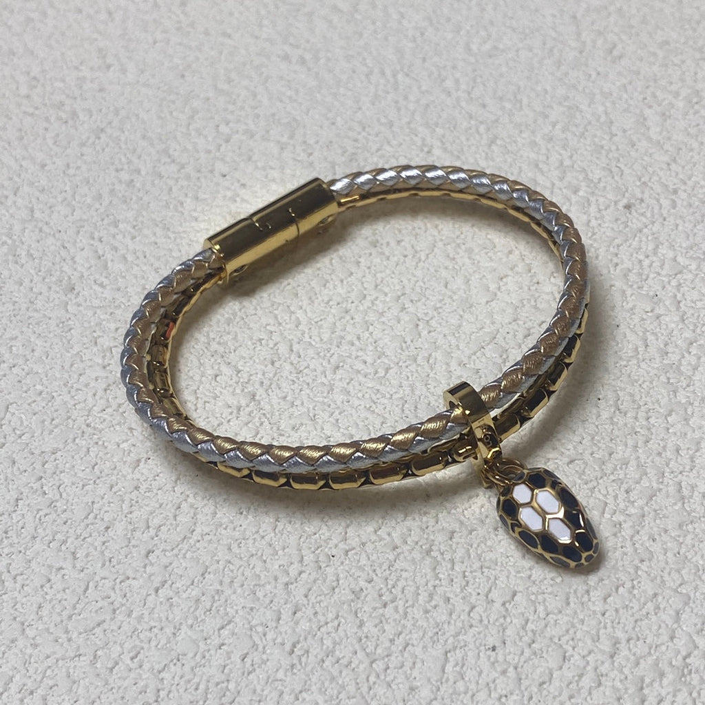 BVL Gold And Silver Snaker Leather Cord Bracelet