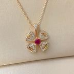 BVL Flower Pink White Diamond Windmill Necklace