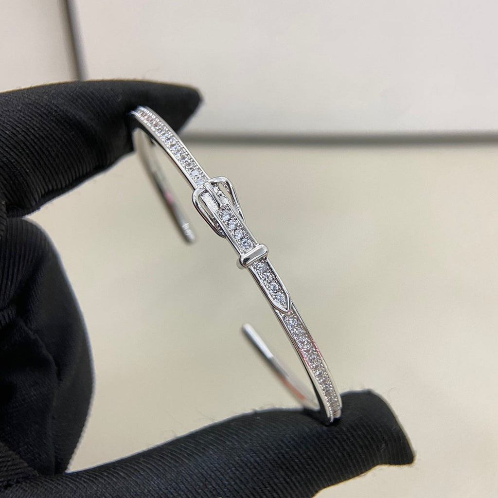 Hermes Full Diamond Buckle Belt  Open Bracelet