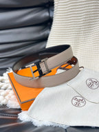 HM NEO TANDEM 32MM REVERSIBLE BELT BLACK AND TAN LEATHER SILVER BUCKLE