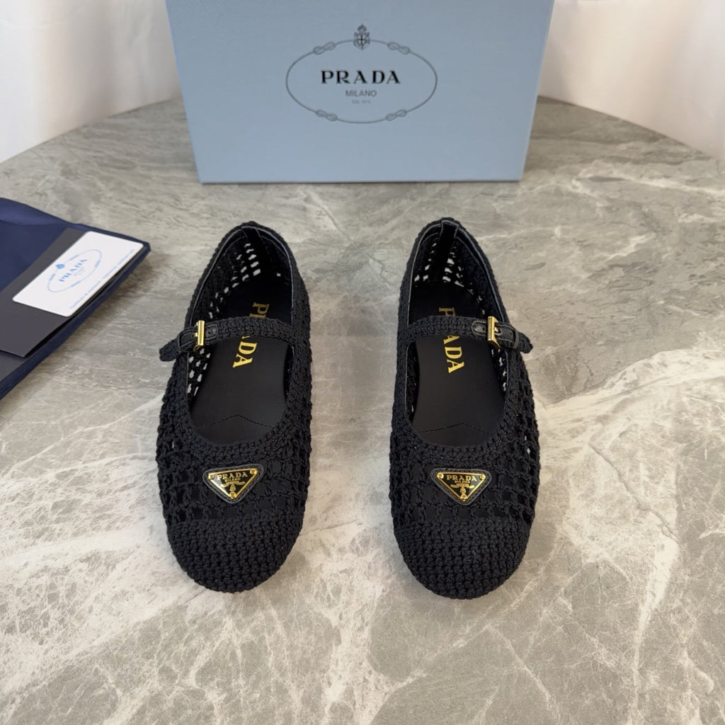 Pra 26s Ballet Flat Black Leather Fabric 635156