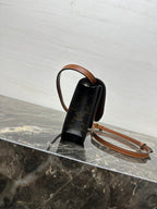 Celin Duo Wallet On Strap Triomphe Brown Black Canvas and Calfskin