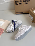 Miu x NB 530 SL Mules White Grey Mesh Suede 642519