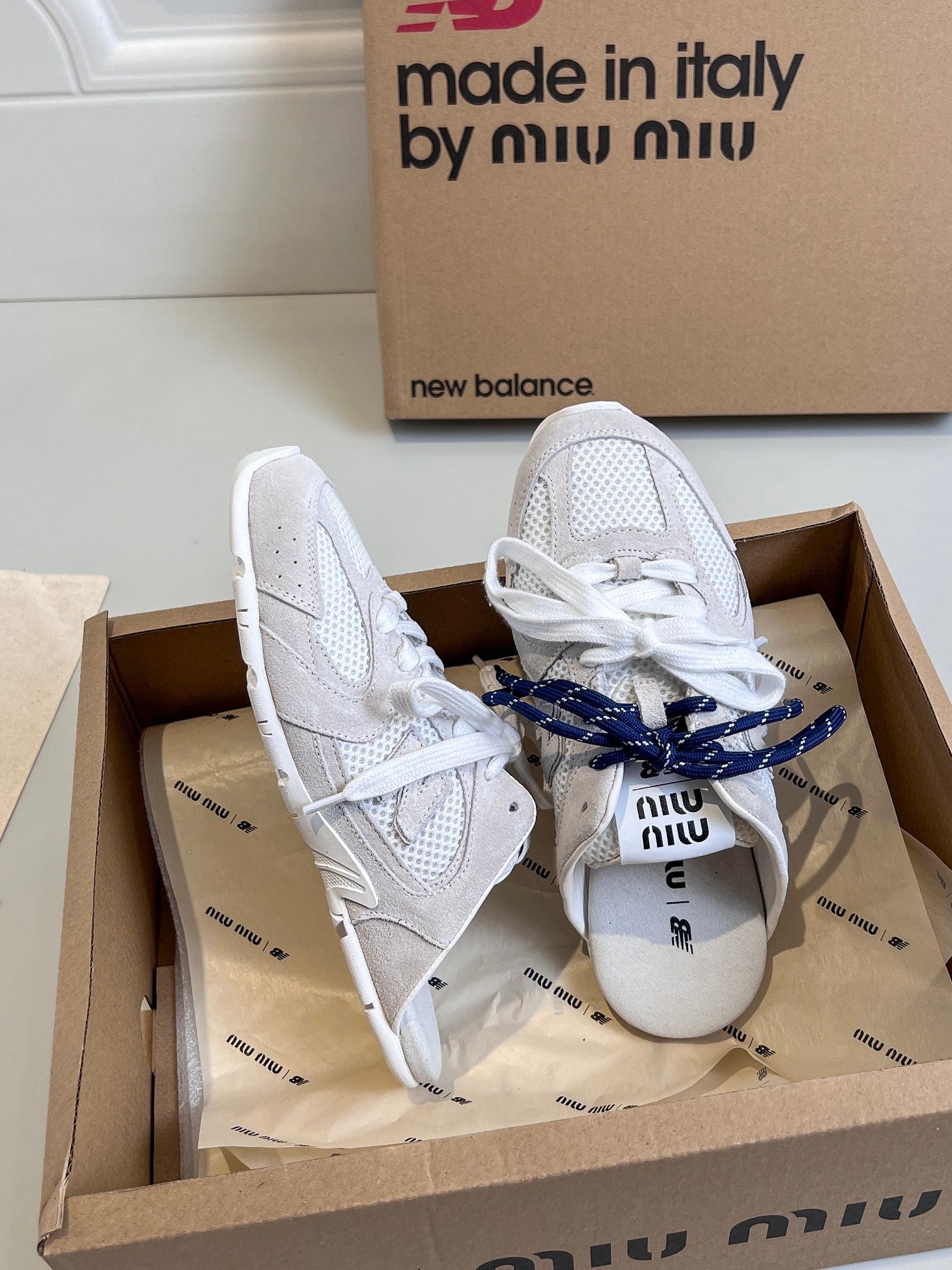 Miu x NB 530 SL Mules White Grey Mesh Suede 642519