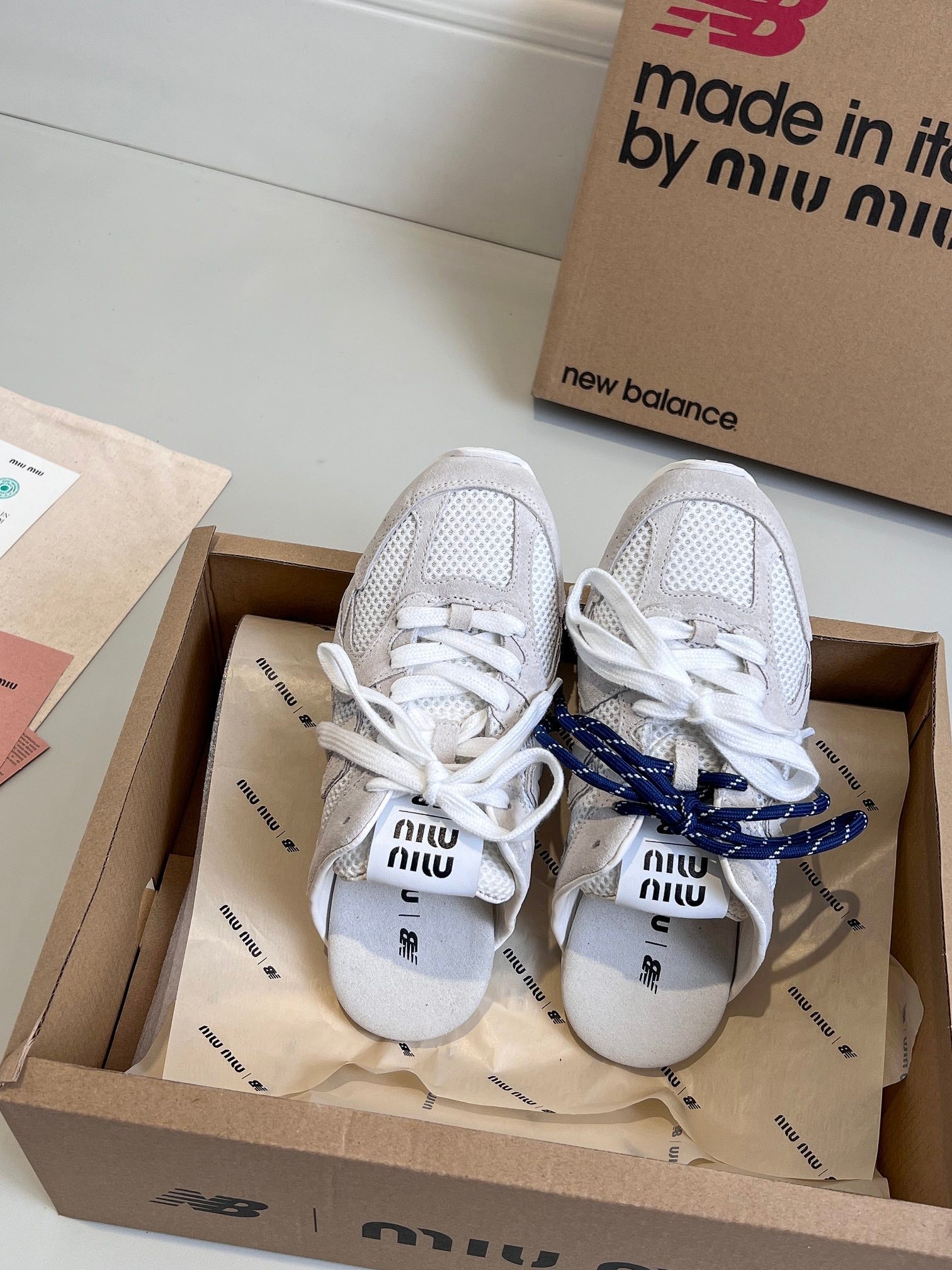 Miu x NB 530 SL Mules White Grey Mesh Suede 642519