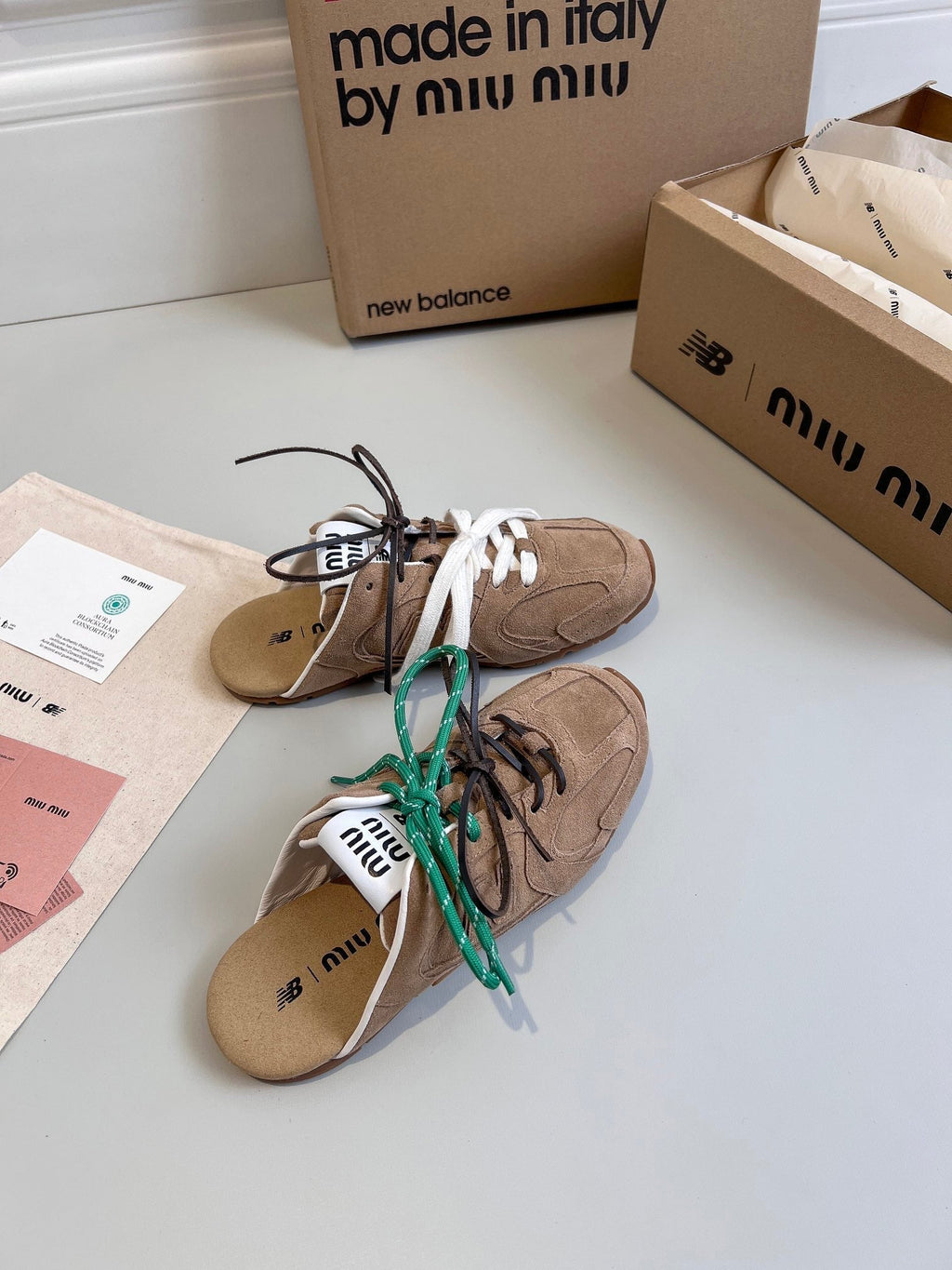 Miu x NB 530 SL Mules Light Brown Suede Leather 642517