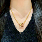 DOUBLE C HEART NECKLACE IN GOLD METAL