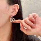 DOUBLE C STUD EARRINGS IN SILVER METAL WHITE & PINK STONES