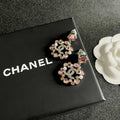 DOUBLE C STUD EARRINGS IN SILVER METAL WHITE & PINK STONES