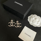 DOUBLE C STUD EARRINGS IN GOLD METAL FULLY EMBELLISHED CRYSTALS