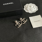 DOUBLE C STUD EARRINGS IN GOLD METAL FULLY EMBELLISHED CRYSTALS