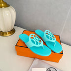 HM 26ss Pig-Nose Slipper Turquoise Leather 605904