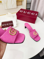 GG 2026 Early Spring Sandals Hot Pink Canvas Sheepskin 688524