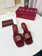 GG 2026 Early Spring Sandals Burgundy Canvas Sheepskin 688525