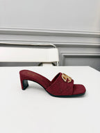 GG 2026 Early Spring Sandals Burgundy Canvas Sheepskin 688525
