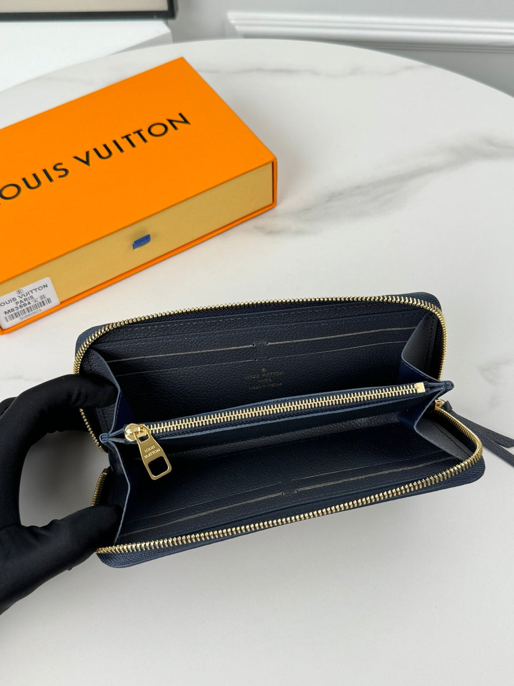 LV Clemence Wallet Black Beige Monogram Empreinte Leather 221542