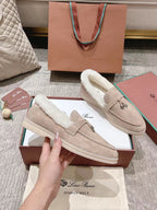 LP Summer Charms Walk Loafers Light Brown Beige Mix White Suede With Rabbit Fur Lining 206250