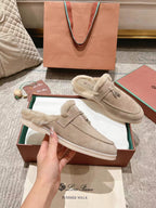 LP Charms Walk Babouche Loafer Sand Brown Suede With Rabbit Fur Lining 206226
