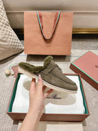 LP Charms Walk Babouche Loafer Army Green Suede With Rabbit Fur Lining 206233
