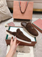 LP Charms Walk Babouche Loafer Bottele Brown Suede With Rabbit Fur Lining 206245