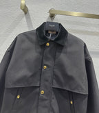 Celine 25 Lapel Short Trench Coat Black Gold Cotton Polyester