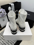 CC 26 Combat Boot White Black Tweed Leather 588800