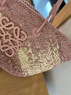 LOE SMALL ANAGRAM BASKET 28 BAG IN TURKISH ROSE IRACA PALM AND CALFSKIN