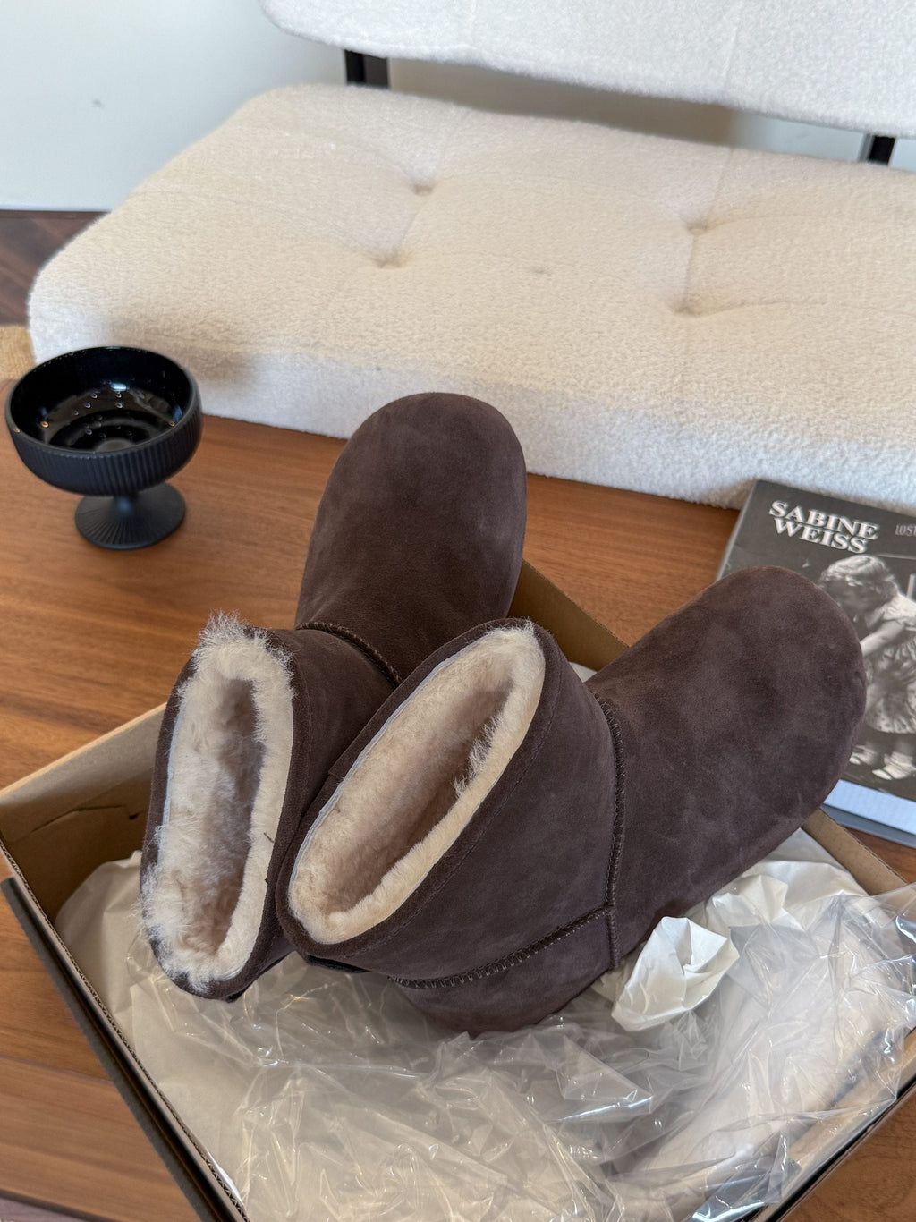 UGG Classic Femme Mini Boots Charred Mahogany Wool Suede 517908