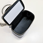 CC 24P Vanity Top Handle 16.5cm Black Patent Calfskin Light Gold Hardware