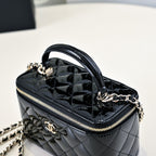 CC 24P Vanity Top Handle 16.5cm Black Patent Calfskin Light Gold Hardware