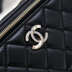 CC 24K Vanity Top Handle 17cm Black Lambskin Silver Hardware