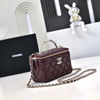 CC 24K Vanity Top Handle 17cm Burgundy Lambskin Silver Hardware
