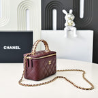 CC 24A Vanity Top Handle 16cm Burgundy Grained Calfskin Gold Hardware