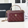 CC 24A Vanity Top Handle 16cm Burgundy Grained Calfskin Gold Hardware