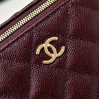 CC 24A Vanity Top Handle 16cm Burgundy Grained Calfskin Gold Hardware
