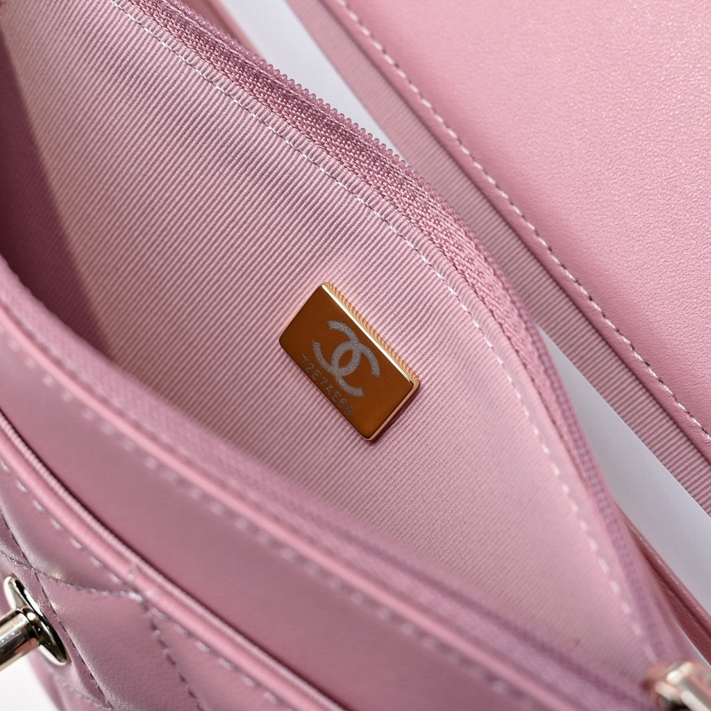 CC 24K Woc Top Handle 19cm Pink Lambskin Light Gold Hardware