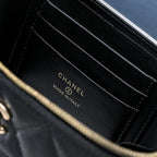 CC 25C Vanity Top Handle 17cm Black Grained Calfskin Light Gold Hardware