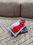 PRA TRIANGLE HEEL SATIN SANDALS CRIMSON