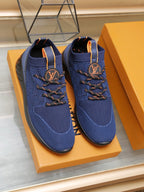 LV TRAINERS DAMIER NAVY BLUE MESH FABRIC